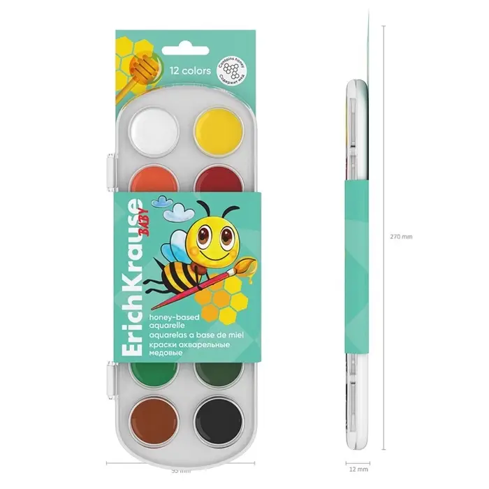 Акварель 12 цветов, ErichKrause ArtBerry, медовая, без кисти, пластиковая коробка, европодвес