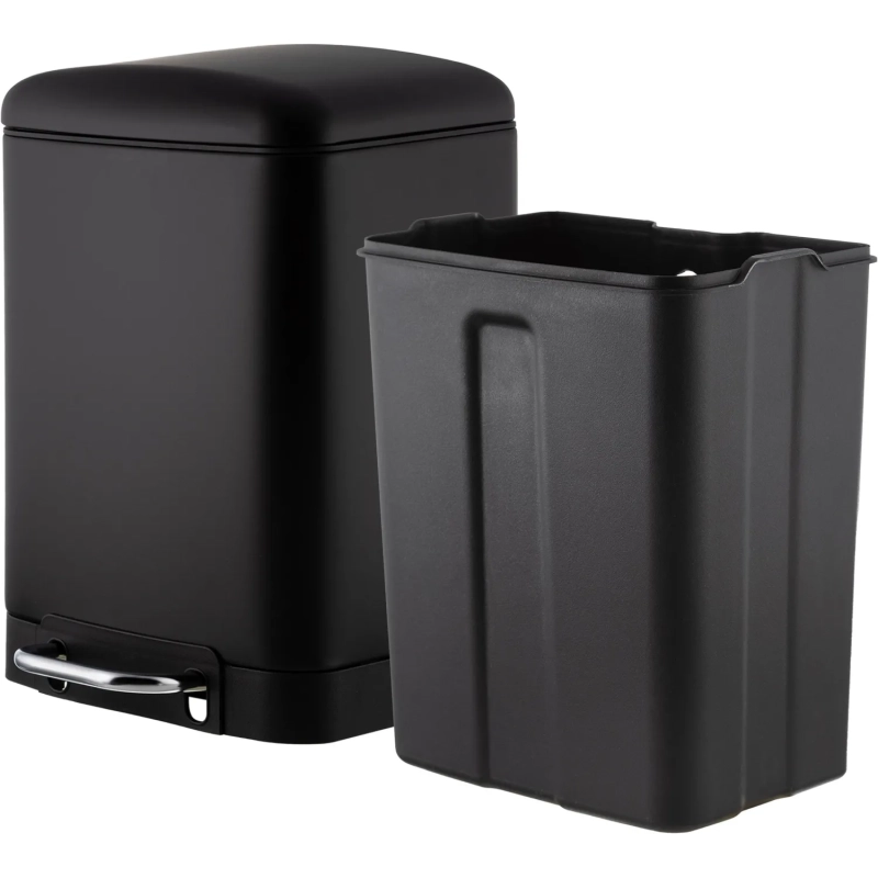 Ведро мусорное с педалью и доводчиком Luscan 6л, черное,прямоуг,металл