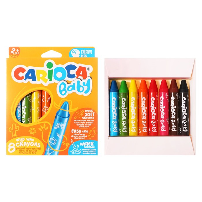 Мелки восковые 8 цветов, Carioca Мелки восковые 8 цветов, Carioca "Baby", супермягкие, большой корпус облегчающий захват, для малышей