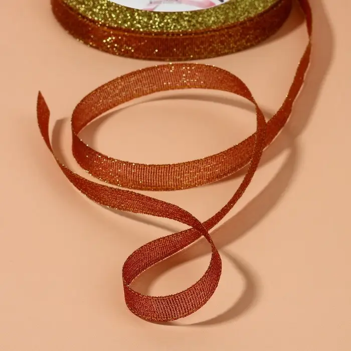 Лента парчовая, 10 мм, 23 ± 1 м, цвет бордовый №034 Лента парчовая, 10 мм, 23 ± 1 м, цвет бордовый №034