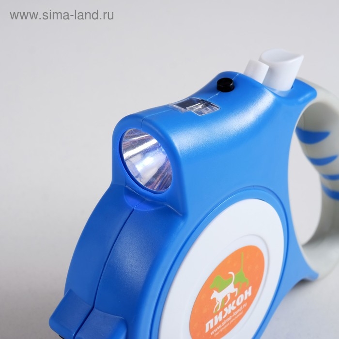 Рулетка Рулетка "Пижон" с фонариком, прорезиненная ручка, 5 м, до 35 кг, голубая