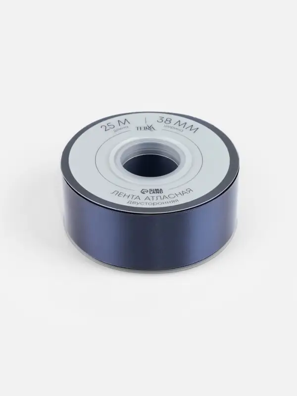 Лента атласная TEIRA, двухсторонняя, 38 мм, 25&plusmn;1 м, тёмно-синяя