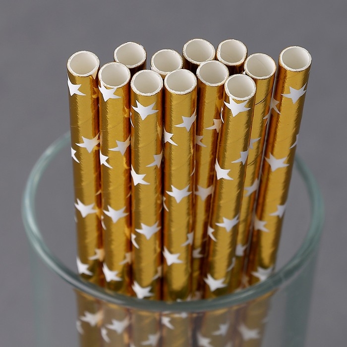 Трубочки для коктейля «Звёзды», набор 12 шт., цвет золото Трубочки для коктейля «Звёзды», набор 12 шт., цвет золото