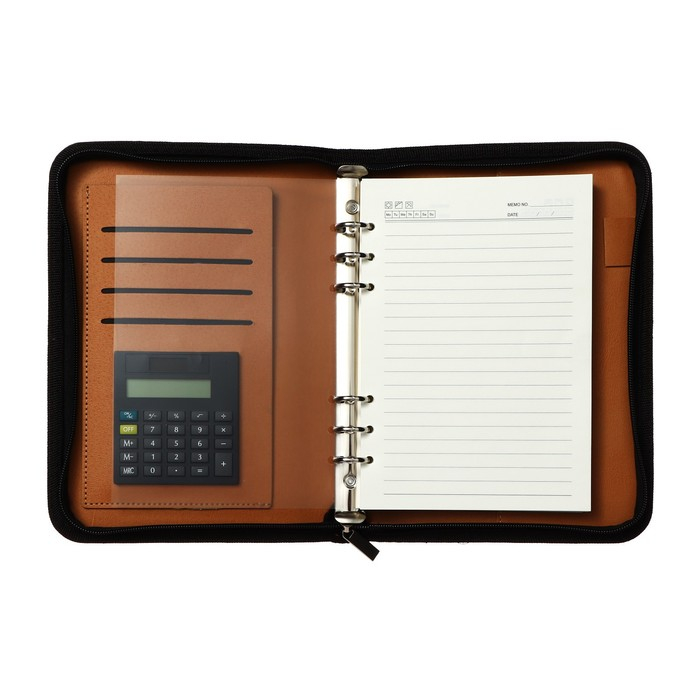 Органайзер на кольцах А5, 100 листов в линейку, с калькулятором, на молнии, чёрный Органайзер на кольцах А5, 100 листов в линейку, с калькулятором, на молнии, чёрный