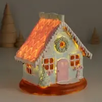 Фигурка светящаяся &laquo;Пряничный домик с ёлочкой&raquo;, зефирный, 12.5&times;12.5&times;12.5 см