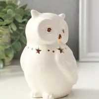 Сувенир керамика свет "Филин с ожерельем из звёзд" белый 9х6,5х13 см