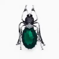 Брошь &laquo;Жук&raquo;, серо-зелёная в чернёном серебре