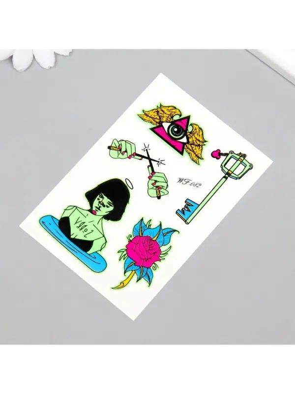 Переводные тату на тело светящиеся цветные «Тайны и конспирология», 14.3×7.5 см