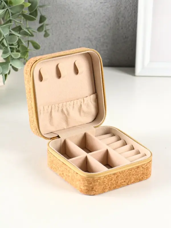 Шкатулка кожзам для украшений "Цветочная" пробка 10х10х5 см