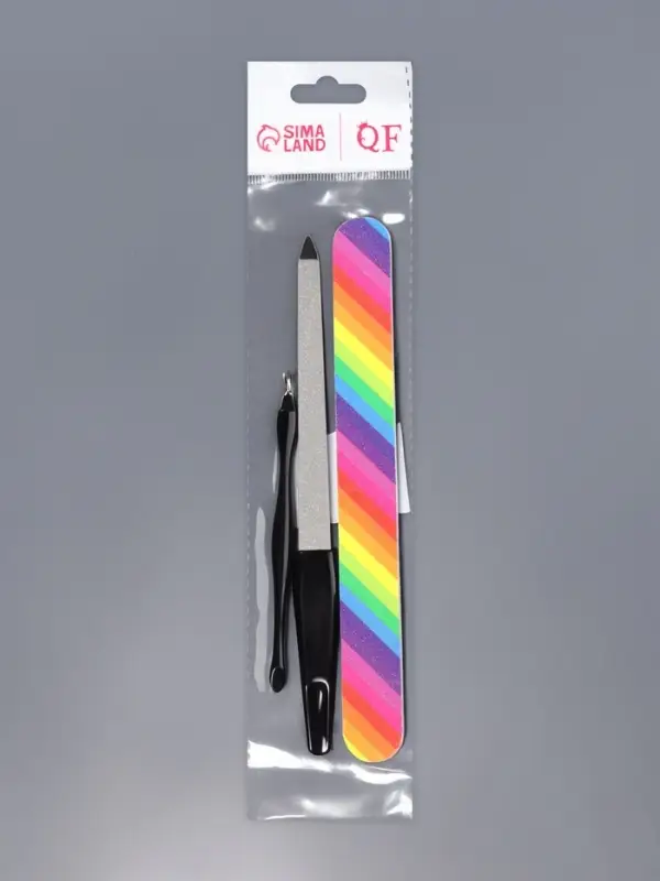 Набор маникюрный, 3 предмета, чёрный, разноцветный