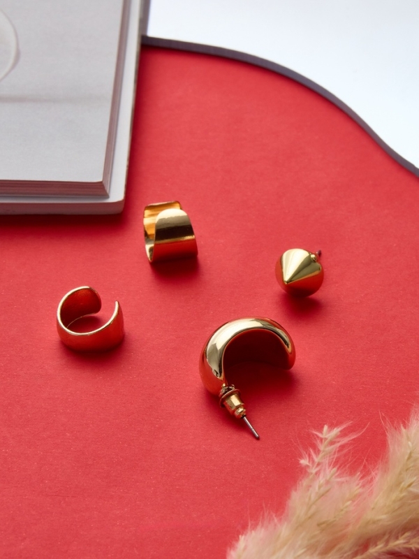 Набор серьги и каффы 4 шт. «Фигуры» объёмные, цвет золото