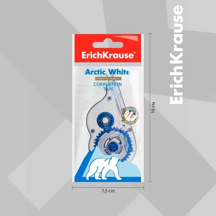 Корректирующая лента 5 мм &times; 8 м, ErichKrause Arctic white, супер-белая, европодвес