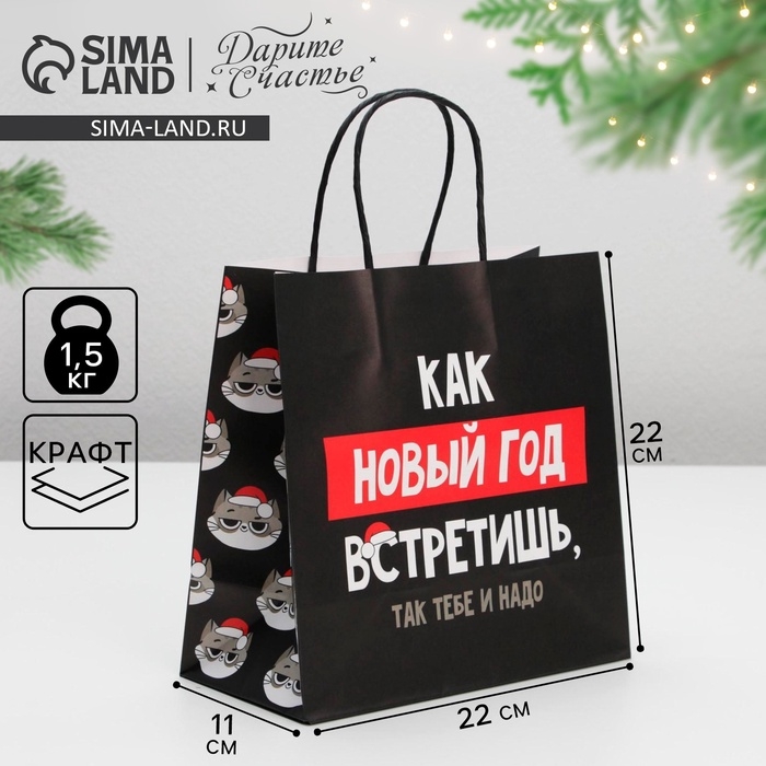 Пакет подарочный новогодний «Так тебе и надо», 22 х 22 х 11 см Пакет подарочный новогодний «Так тебе и надо», 22 х 22 х 11 см