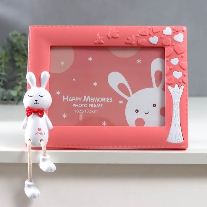 Фоторамка пластик 12х17 см  Фоторамка пластик 12х17 см "Зайчик с сердечным деревом" розовая 24х18,5 см