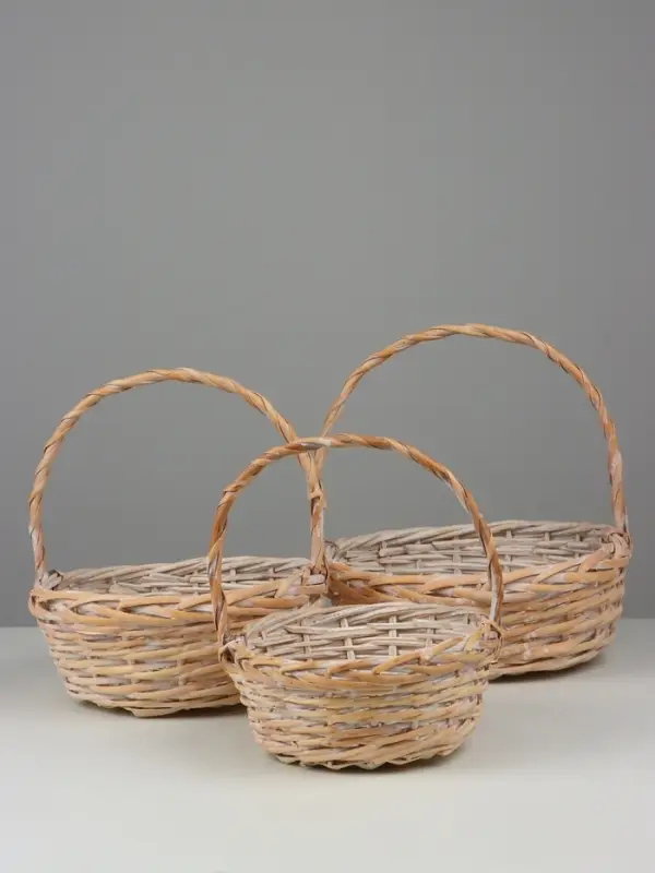 Набор корзин (ива), 36х36х13х36 см  30х30х11,5х31 см  25х25х10х26 см, 3 шт., выбеленные