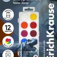 Акварельные краски 12 цветов ErichKrause Techno Dino, европодвес