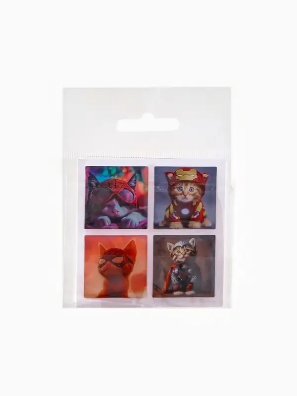 Объемные 3D стикеры на телефон &laquo;Котики - супергерои&raquo;, 4 шт, 3 &times; 3 см