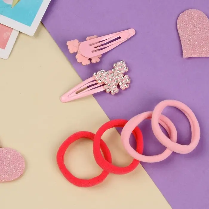 Набор для волос Набор для волос "Лили" (4 резинки 4 см, 2 невидимки 5 см) бабочки, розовый