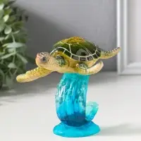 Сувенир полистоун лак "Черепаха на волне" зелёный 13,3х12,3х11,6 см