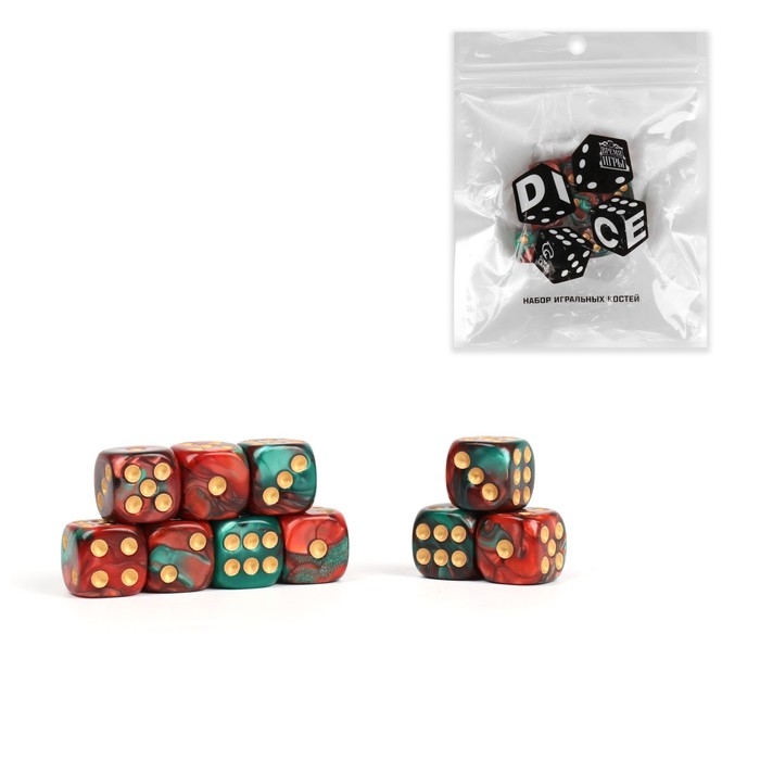 Набор кубиков игральных Набор кубиков игральных "Время игры", 10 шт, 1.6 х 1.6 см, бирюзовый мрамор