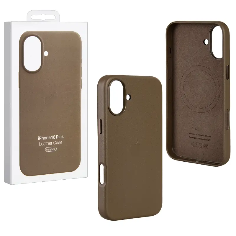 Чехол iPh 16 Plus Leather Case 100% ORG (MagSafe) c LOGO Taupe