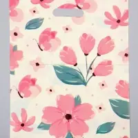 Пакет полиэтиленовый с вырубной ручкой "Цветы" 30 х 40 см 60 мкм