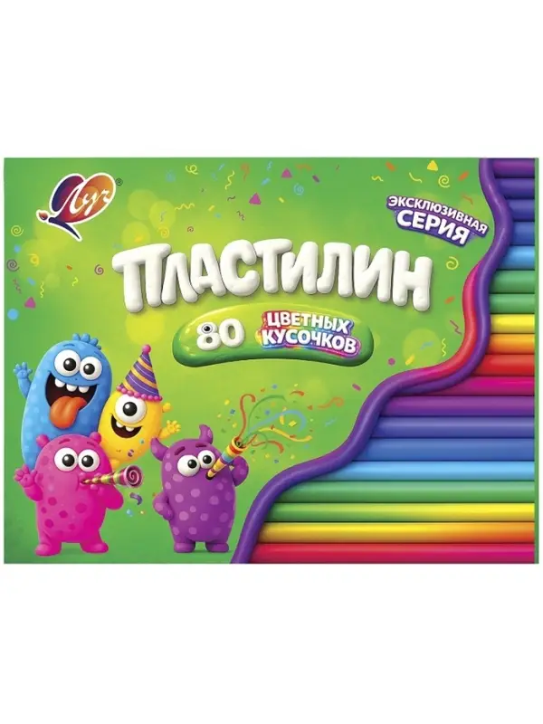 Пластилин 80цв (40цв классический+40цв восковой) 690г Луч, со стеком