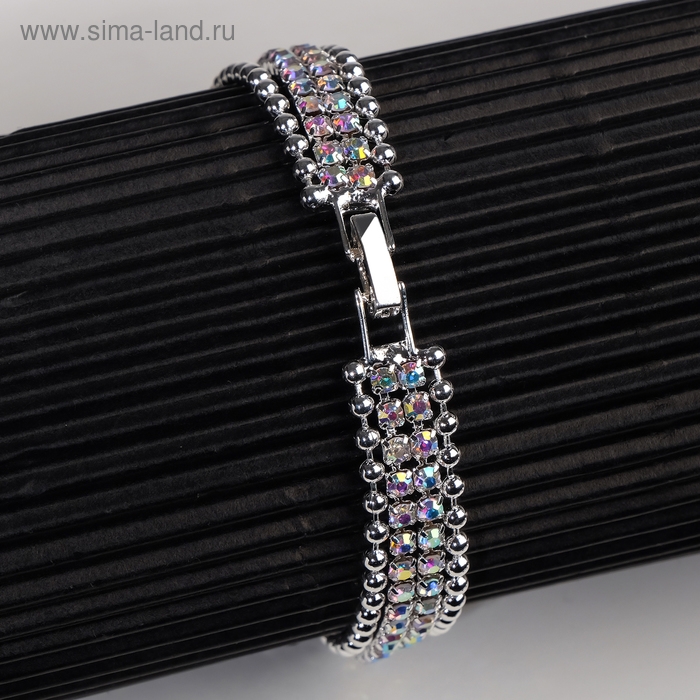 Браслет со стразами «Сияй» нить кругами, цвет радужный в серебре, 18см Браслет со стразами «Сияй» нить кругами, цвет радужный в серебре, 18см