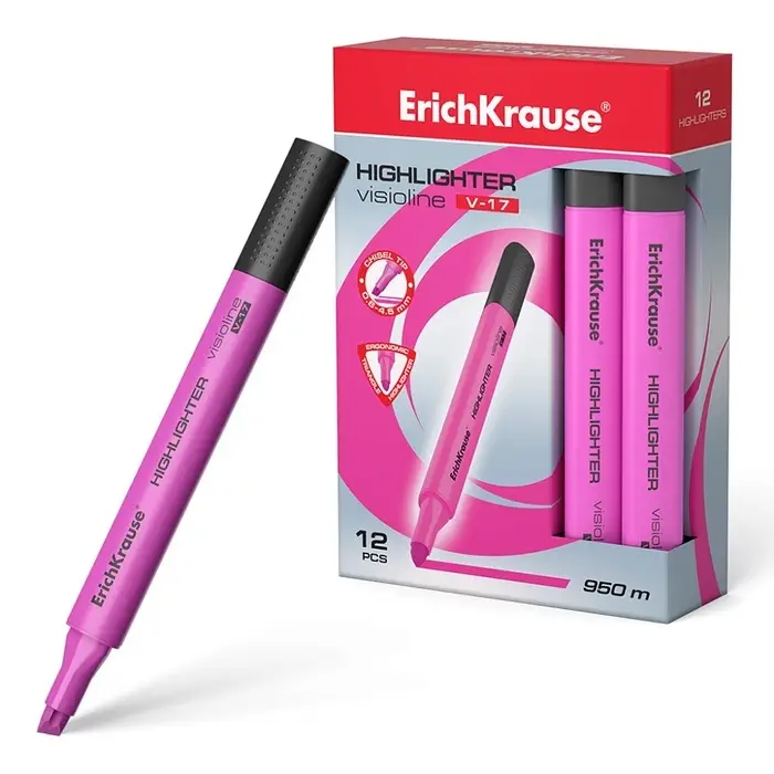 Маркер текстовыделитель ErichKrause Visioline V-17, 0.6-4.5 мм, чернила на водной основе, розовый Маркер текстовыделитель ErichKrause Visioline V-17, 0.6-4.5 мм, чернила на водной основе, розовый