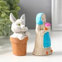 Статуэтки набор 2шт  "Пасхальный №2" девушка 9х4 см, заяц 9х5 см