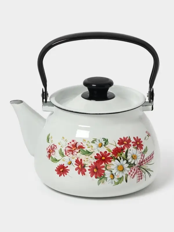 Чайник сферич. с мет.р. 3л (белая)Астры Чайник сферич. с мет.р. 3л (белая)Астры