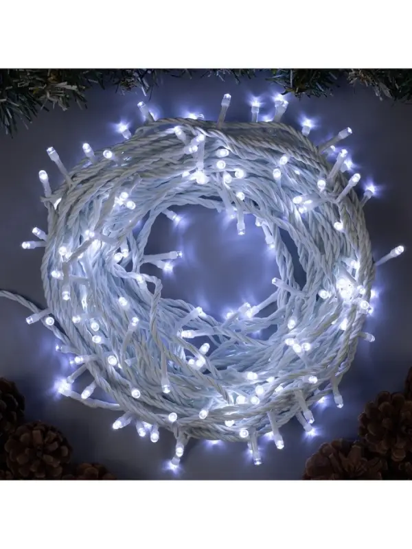 Гирлянда &laquo;Нить&raquo; 20 м, IP44, белая нить, 200 LED, свечение белое, 8 режимов, 220 В