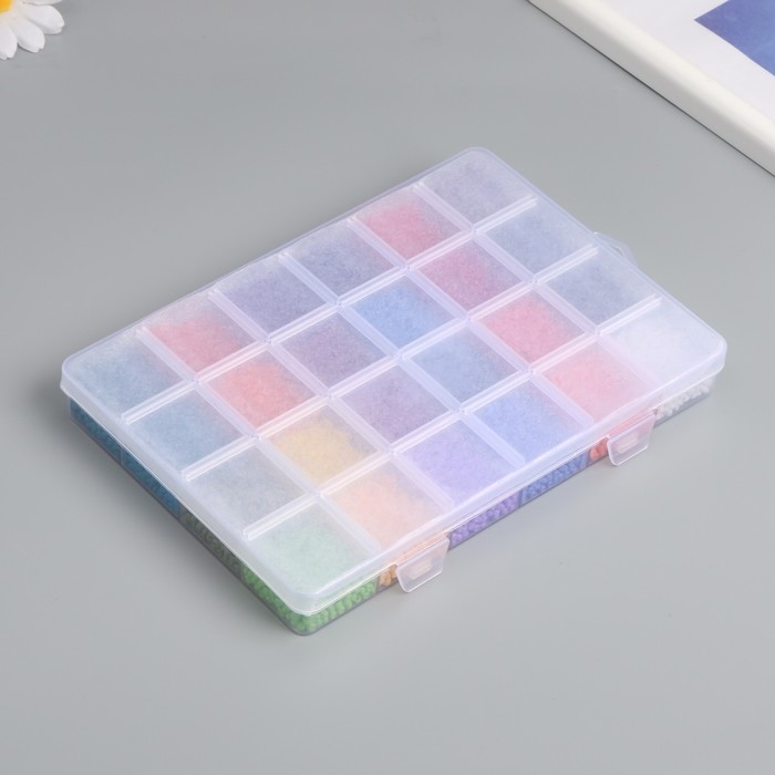 Бисер стекло 8/0 (3 мм) в шкатулке  Бисер стекло 8/0 (3 мм) в шкатулке "Яркий" 24 цвета х 15  гр 19х13х2,1 см