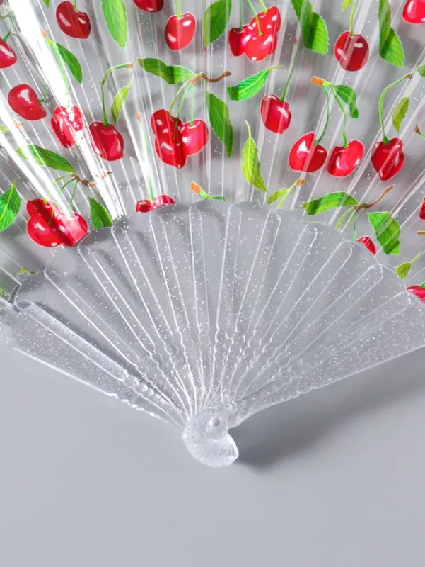 Веер складной пластик &laquo;Вишенки&raquo;, блеск, 23 см