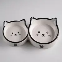 Миска двойная &laquo;Кошачье семейство&raquo;, 40/60 мл, 19&times;10.5&times;3.5 см, керамика, белая, чёрная