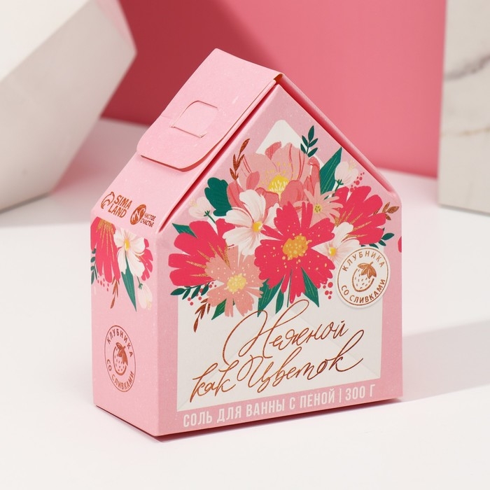 Соль для ванны с сухой пеной  Соль для ванны с сухой пеной "Нежной как цветок", клубника со сливками