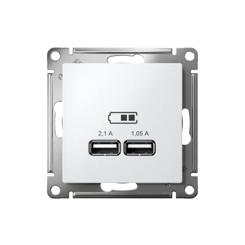 Розетка ATLASDESIGN USB A+A 5В 1 порт x 2,1 А 2   порта х 1,05 А механизм белый