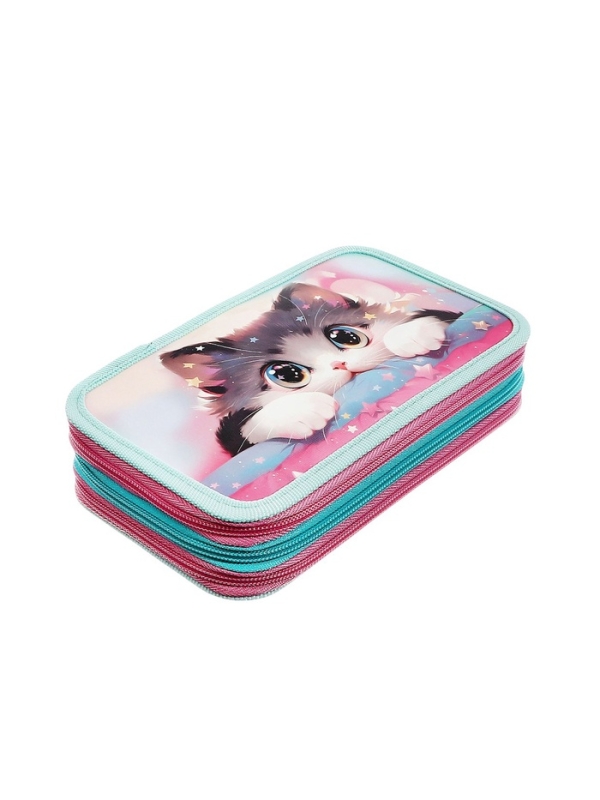 Пенал 3 секции, 125 х 205 х 55 мм, Calligrata 30П26/3 Пенал 3 секции, 125 х 205 х 55 мм, Calligrata 30П26/3 "Кот Корея", ламинированный картон