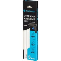 Стержни клеевые белые 11x200, упаковка 5 штук, Topfort