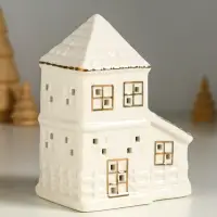 Сувенир керамика свет "Домик с верандой" белый с золотом 9,5х6х12,5 см Сувенир керамика свет "Домик с верандой" белый с золотом 9,5х6х12,5 см