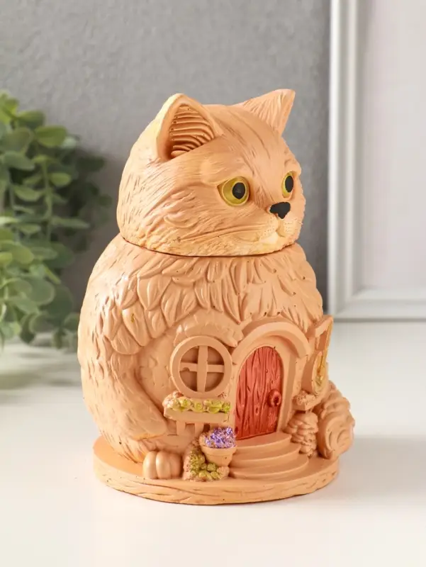 Шкатулка для украшений с крышкой «Кот Теремок», 15×10 см, гипс, рыжий Шкатулка для украшений с крышкой «Кот Теремок», 15×10 см, гипс, рыжий