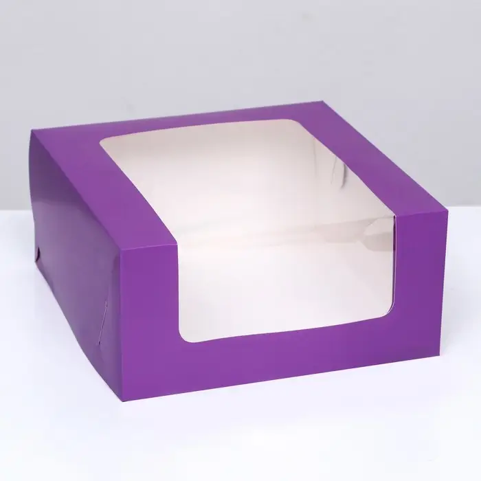 Кондитерская упаковка с окном, сиреневая, 21×21×10 см Кондитерская упаковка с окном, сиреневая, 21×21×10 см