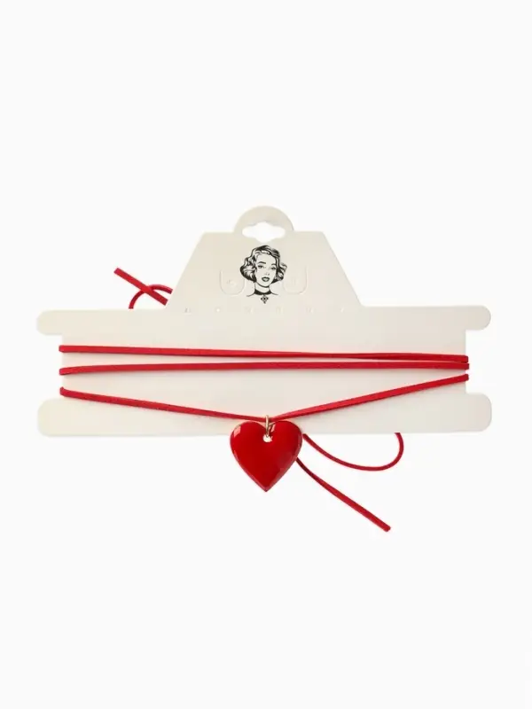 Чокер на нити с кулоном "Сердце" L=150см, цвет красный в золоте