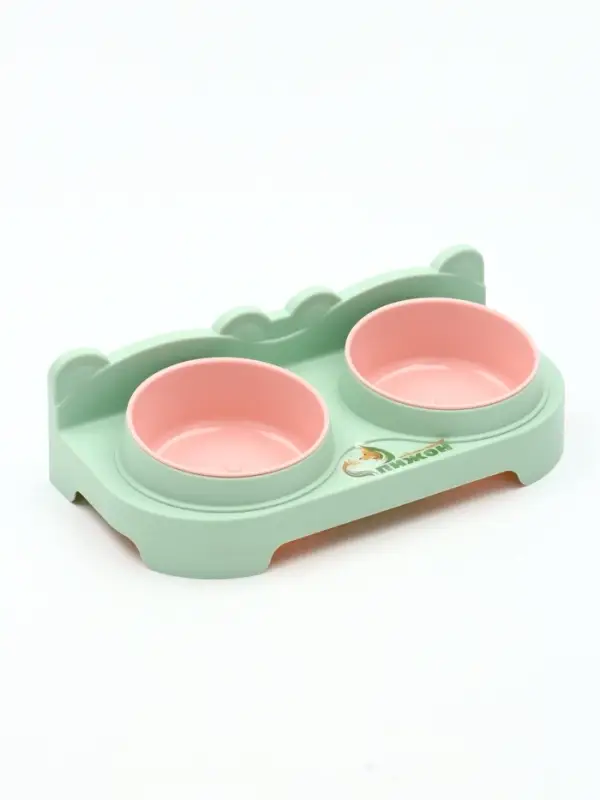 Миска двойная, 2&times;200 мл, 30&times;15.5&times;9 см, пластик, зелёная