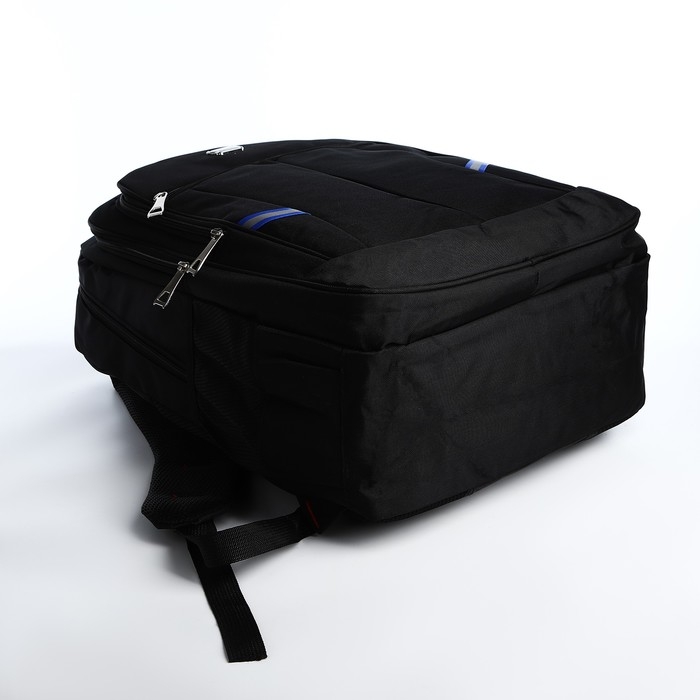 Рюкзак молодёжный из текстиля, 2 отдела на молнии, 4 кармана, цвет чёрный/синий Рюкзак молодёжный из текстиля, 2 отдела на молнии, 4 кармана, цвет чёрный/синий