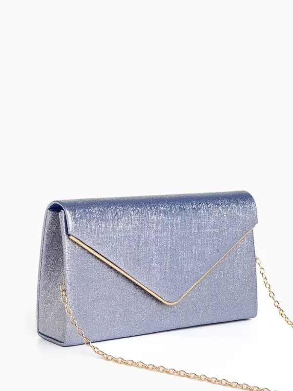 Сумка-клатч женская вечерняя на магните, на золотистой цепочке, мерцающая, светло-синяя