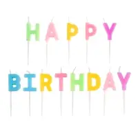 Свеча в торт "Буквы Happy Birthda" нежное ассорти, макарунс, 2*3 + 2 см.