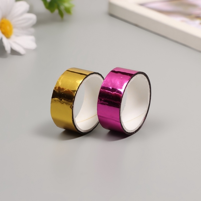 Клейкая лента декоративная пластик Клейкая лента декоративная пластик "Металлик. Золото, фуксия" н-р 2 шт 1,5 см, дл. 3 м