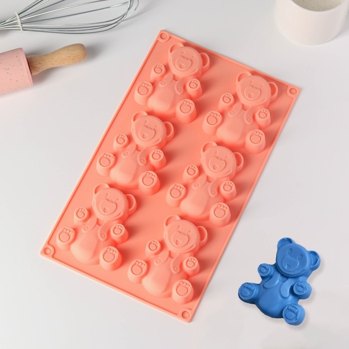 Форма для выпечки Доляна «Животные. Мишка», силикон, 28,5×17 см, 6 ячеек (8,5×7 см), цвет оранжевый Форма для выпечки Доляна «Животные. Мишка», силикон, 28,5×17 см, 6 ячеек (8,5×7 см), цвет оранжевый