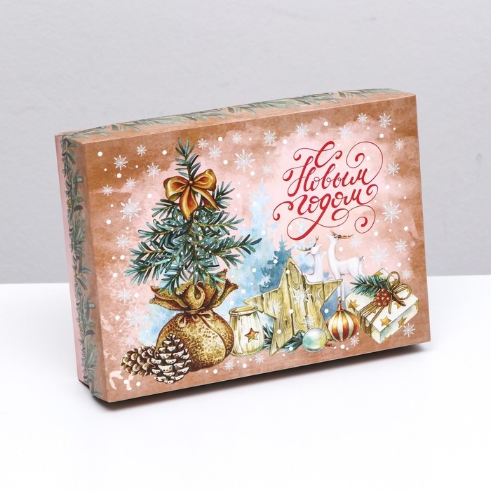 Подарочная коробка сборная Подарочная коробка сборная "Мешочек с елкой", 21 х 15 х 5,7 см